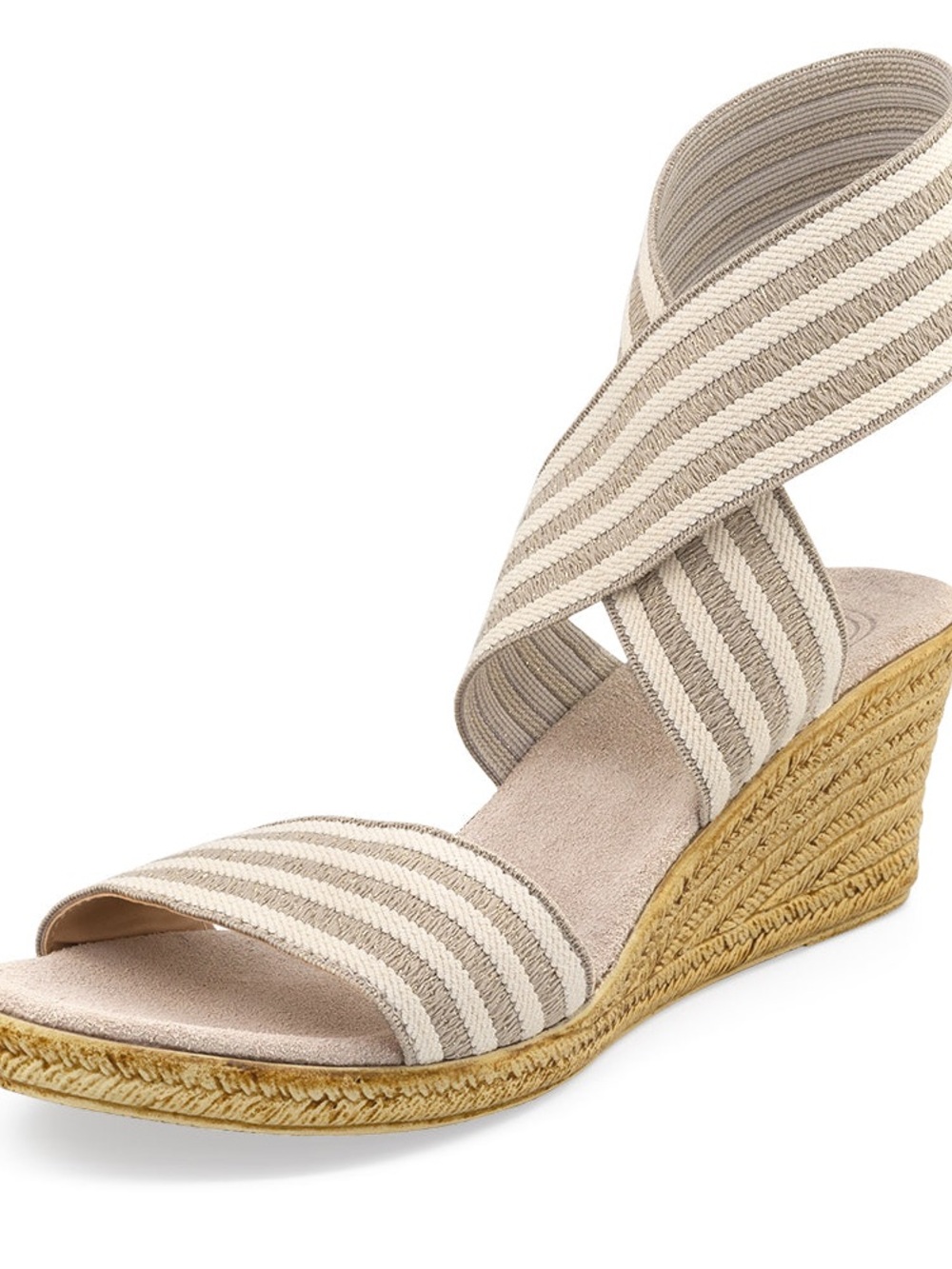 Striped Beige Espadrille Wedge Sandals - Women